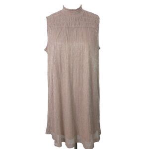 Nina Leonard Smock Neck Evening Sleeveless Mini Dress Size Large Metallic Beige